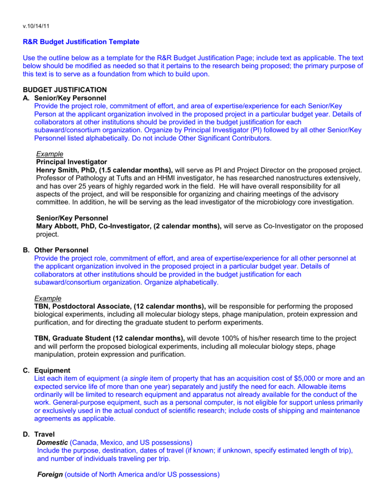 Nih Budget Justification Template intended for size 791 X 1024