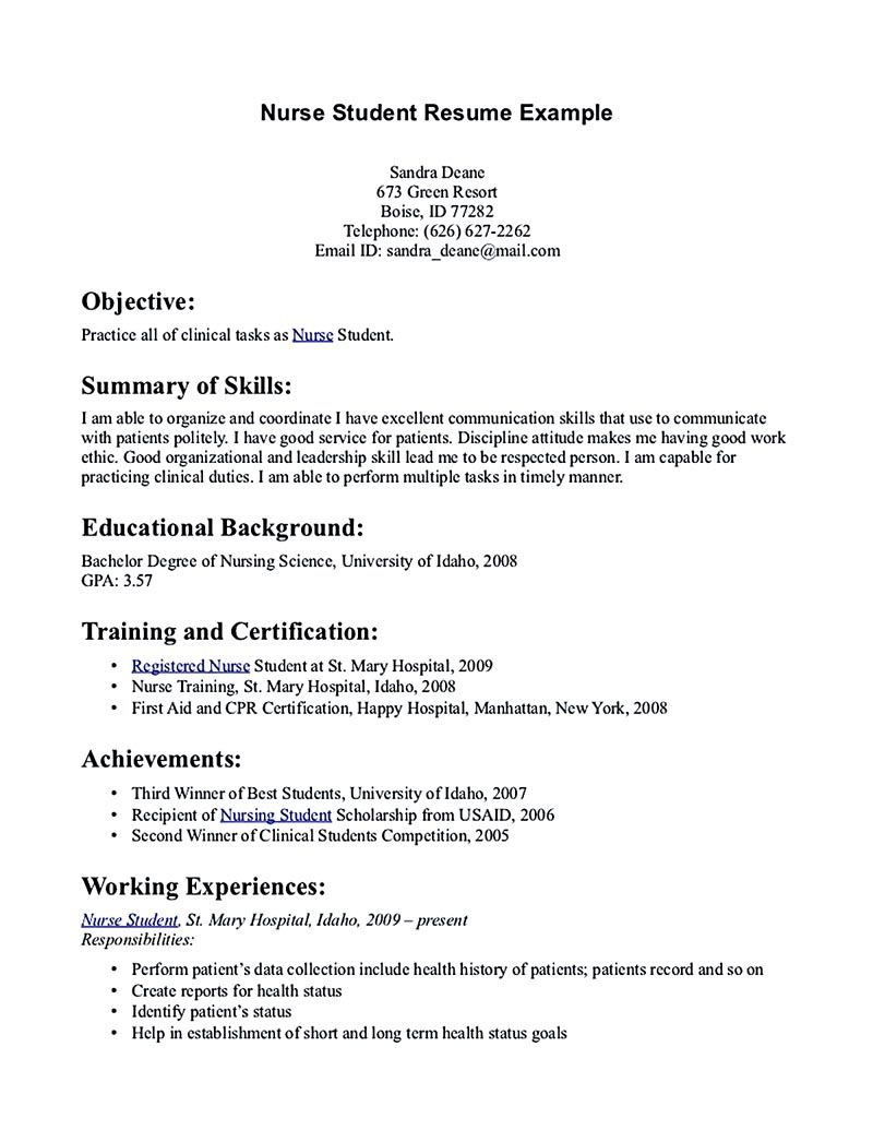 Nursing Student Resume Nursing Student Resume Must Contains Relevant regarding measurements 800 X 1035