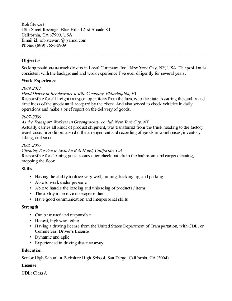 Objective For Resume Truck Driver Inspirational Resume Objective For regarding dimensions 800 X 1036