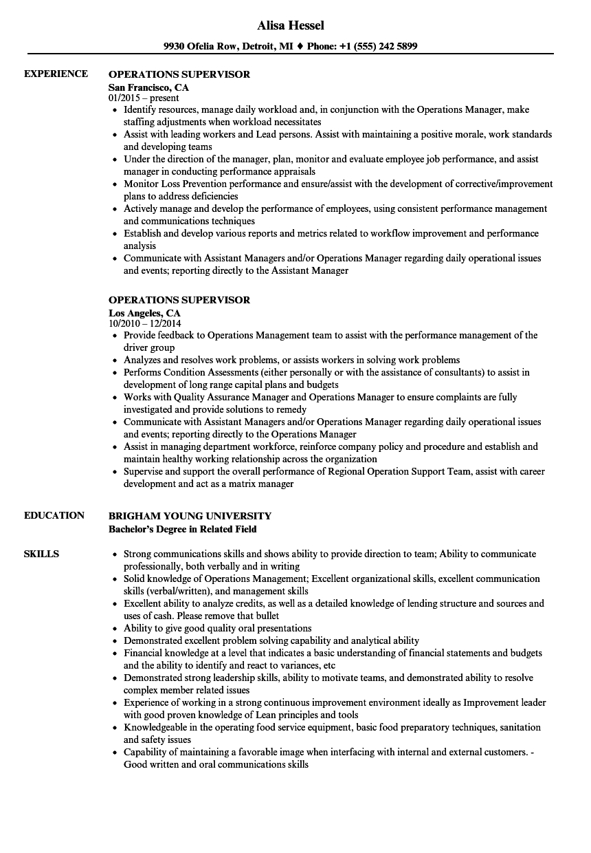 Operations Supervisor Resume Samples Velvet Jobs intended for proportions 860 X 1240