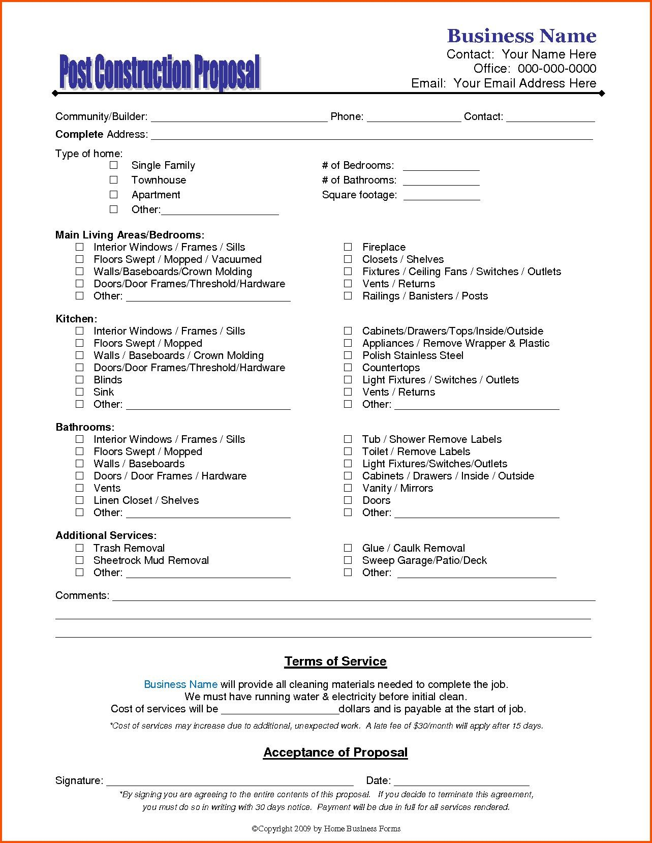 Post Construction Cleaning Proposal Template Sample 1928 throughout proportions 1283 X 1658