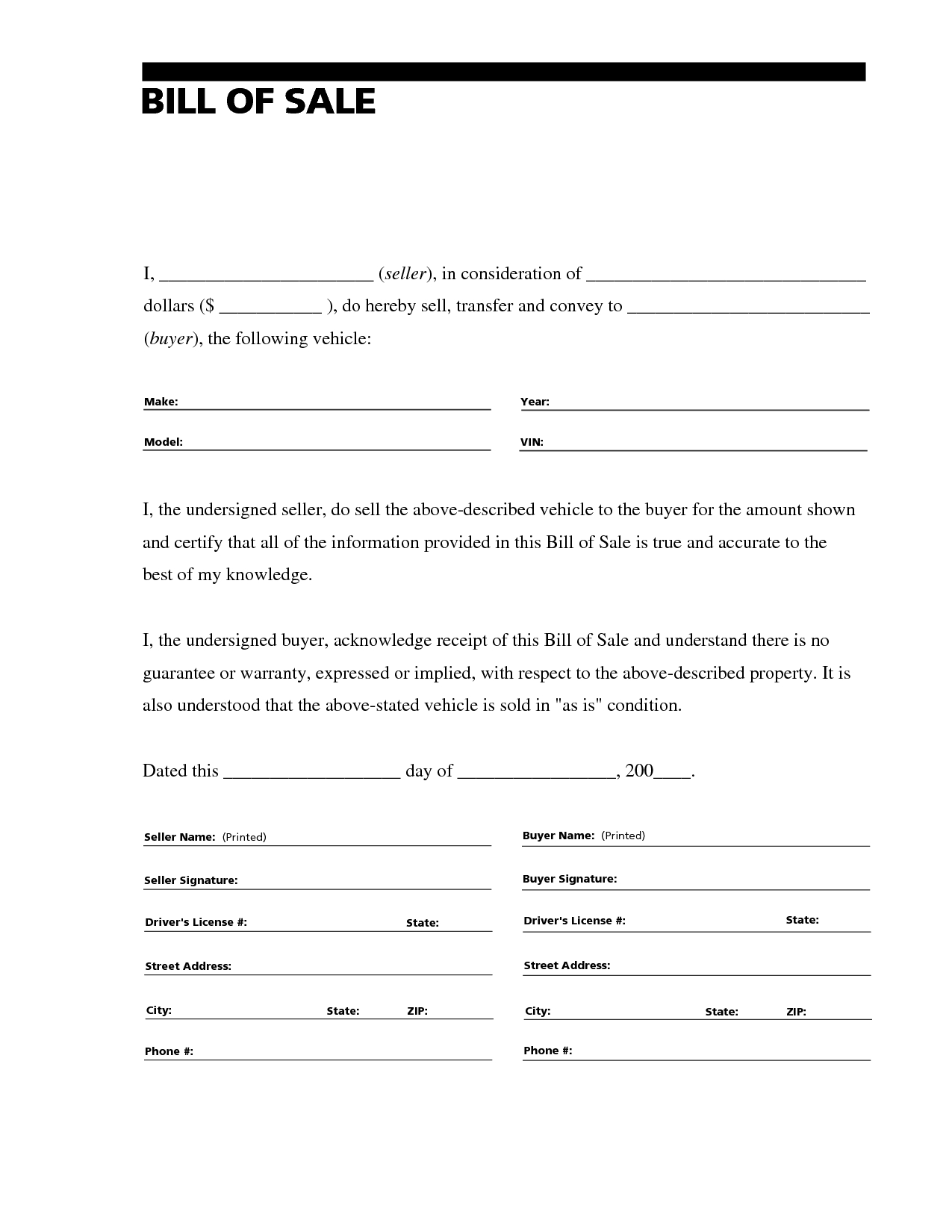 Printable Sample Bill Of Sale Templates Form Forms And Template In throughout sizing 1275 X 1650