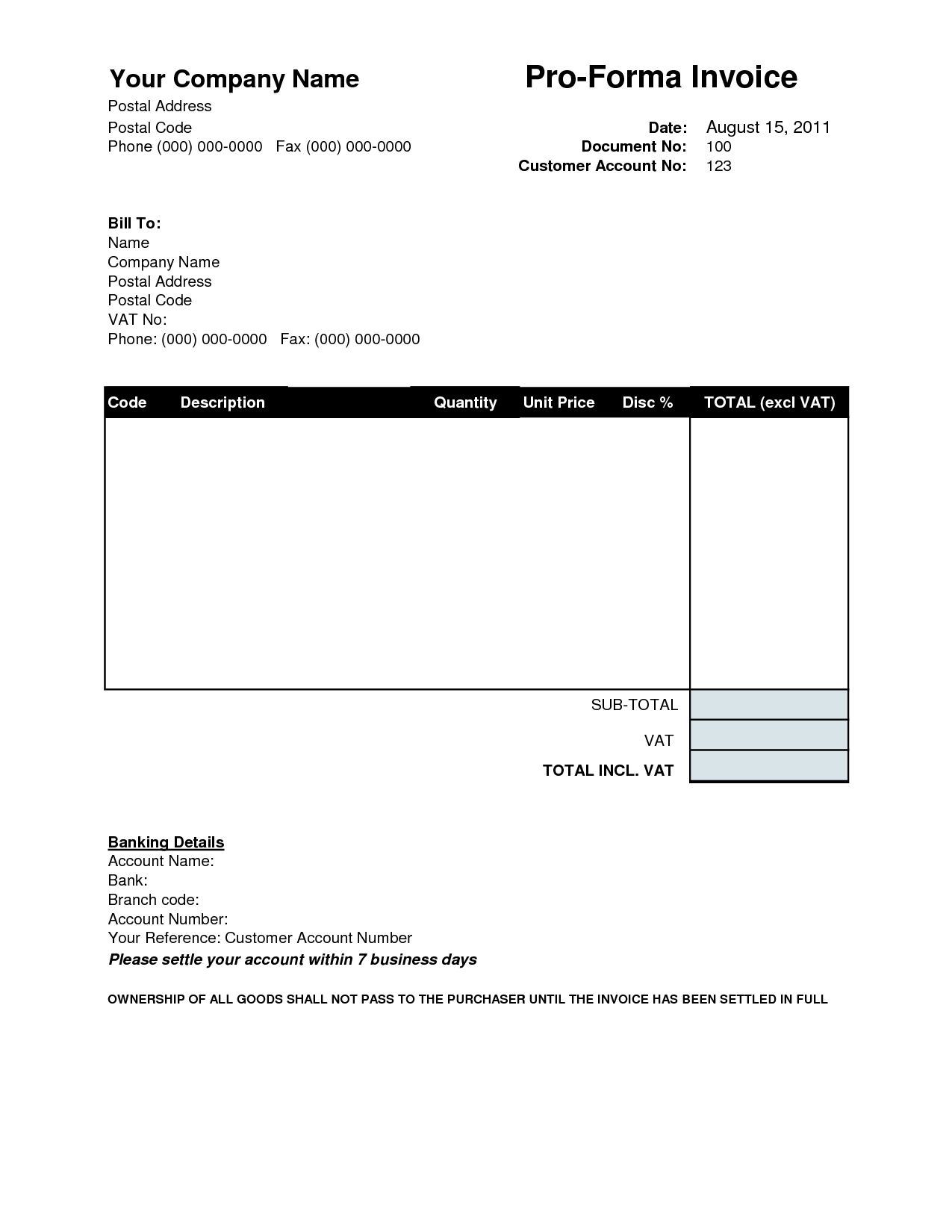 Proforma Invoice Sample Invoice Template Ideas Performa Invoice intended for size 1275 X 1650