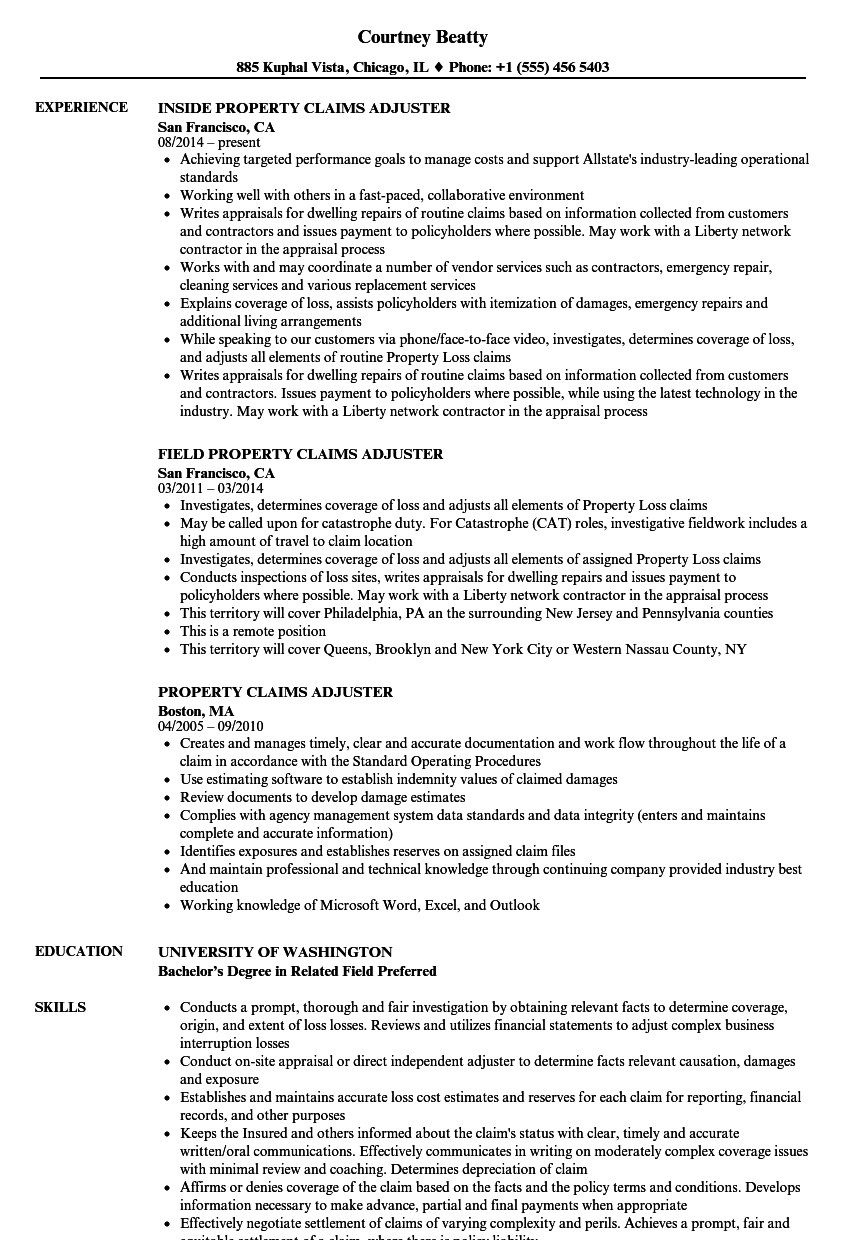 Property Claims Adjuster Resume Samples Velvet Jobs with dimensions 860 X 1240