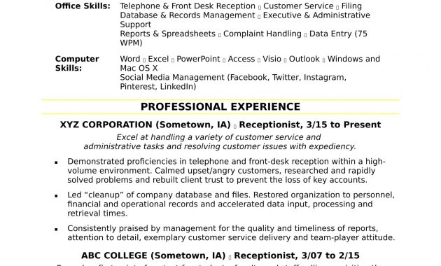 Receptionist Resume Sample Monster with regard to measurements 1700 X 2200