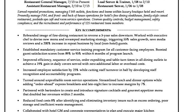 Restaurant Manager Resume Sample Monster inside proportions 1700 X 2200