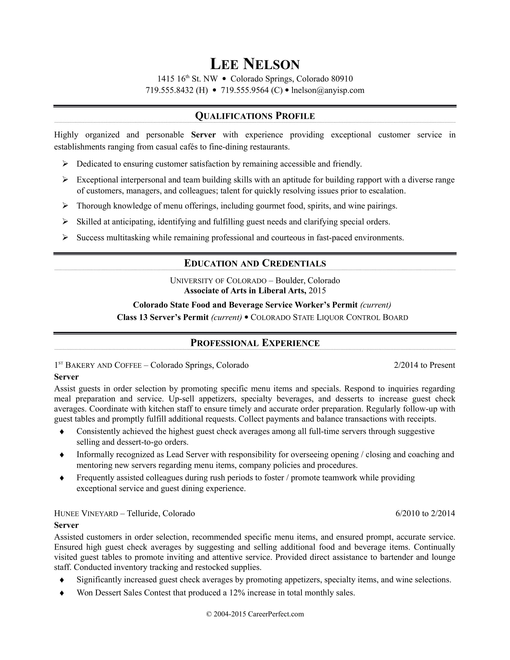 Restaurant Server Resume Sample Monster regarding size 1700 X 2200