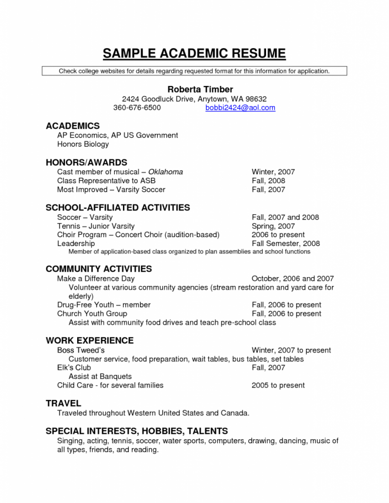 Resume Examples Sample Academic Resume Academics Scholarship Resume with size 791 X 1024