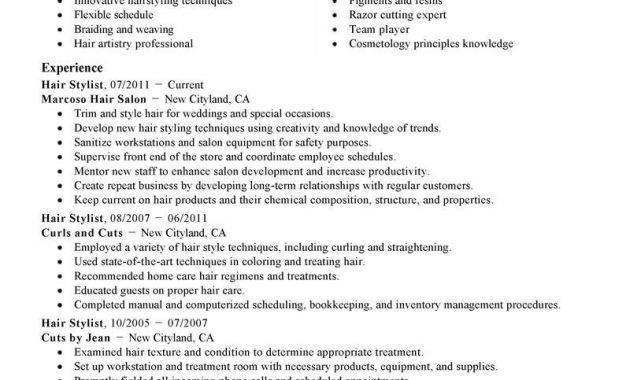 Resume Templates Hair Stylist Resume Resumetemplates Stylist throughout measurements 800 X 1035