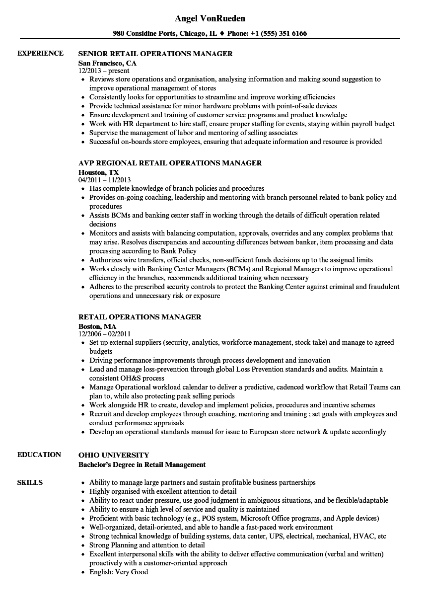 Retail Operations Manager Resume Templates Business Template Ideas