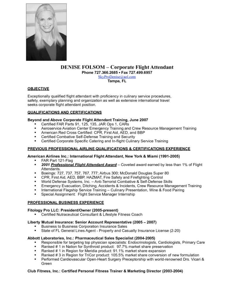Sample Resume Airline Flight Attendant Resumes Intended For Aviation within size 800 X 1036