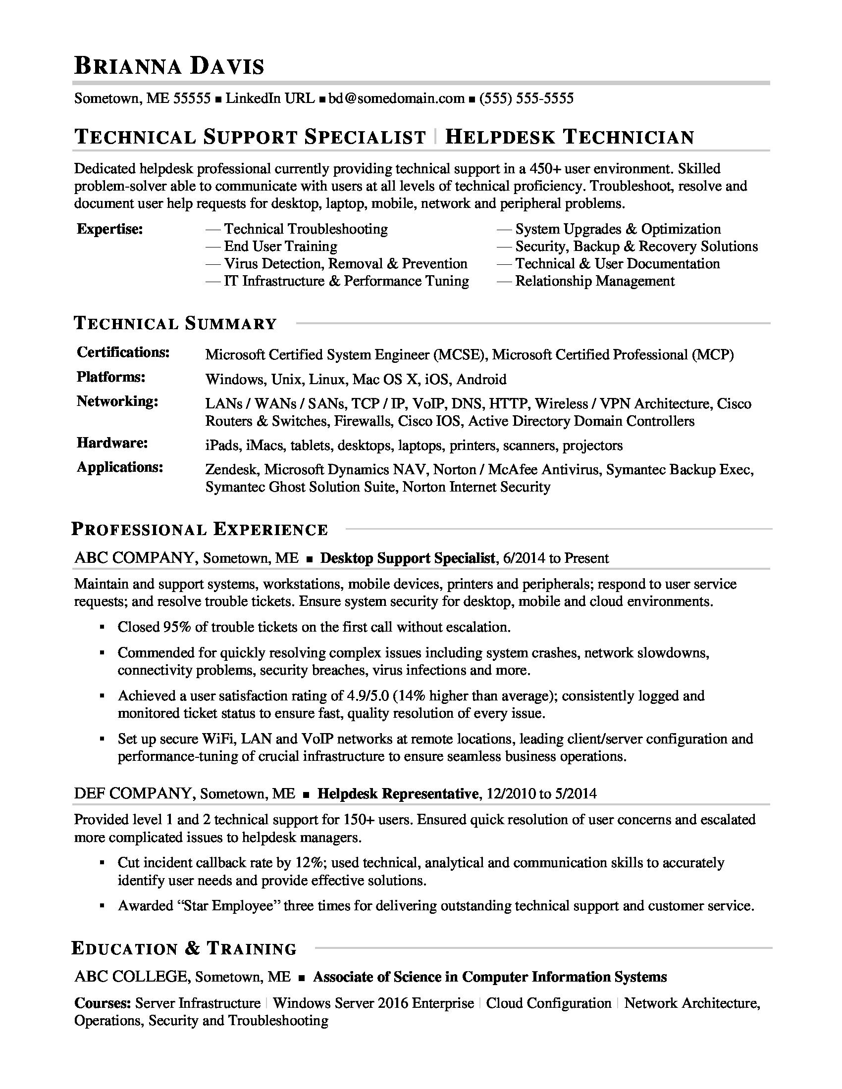 Sample Resume For Experienced It Help Desk Employee Monster regarding dimensions 1700 X 2200