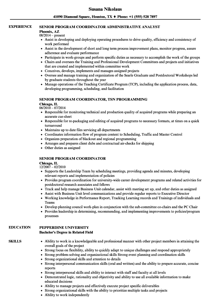 Senior Program Coordinator Resume Samples Velvet Jobs for sizing 860 X 1240