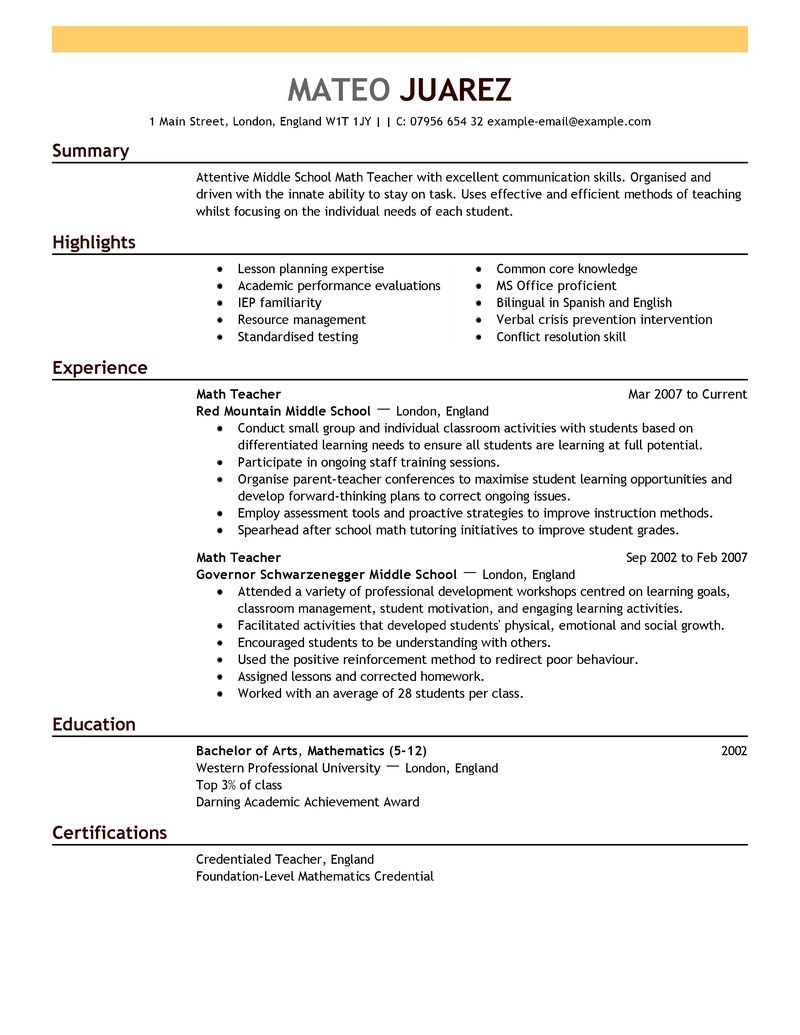 Teacher Education Emphasis How To Make A Good Teacher Resume throughout proportions 800 X 1035