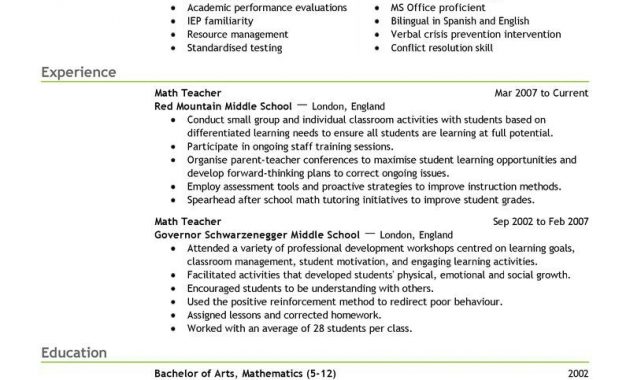 Teacher Resume Builder Template Big Teacher Example Emphasis 2 with measurements 800 X 1035