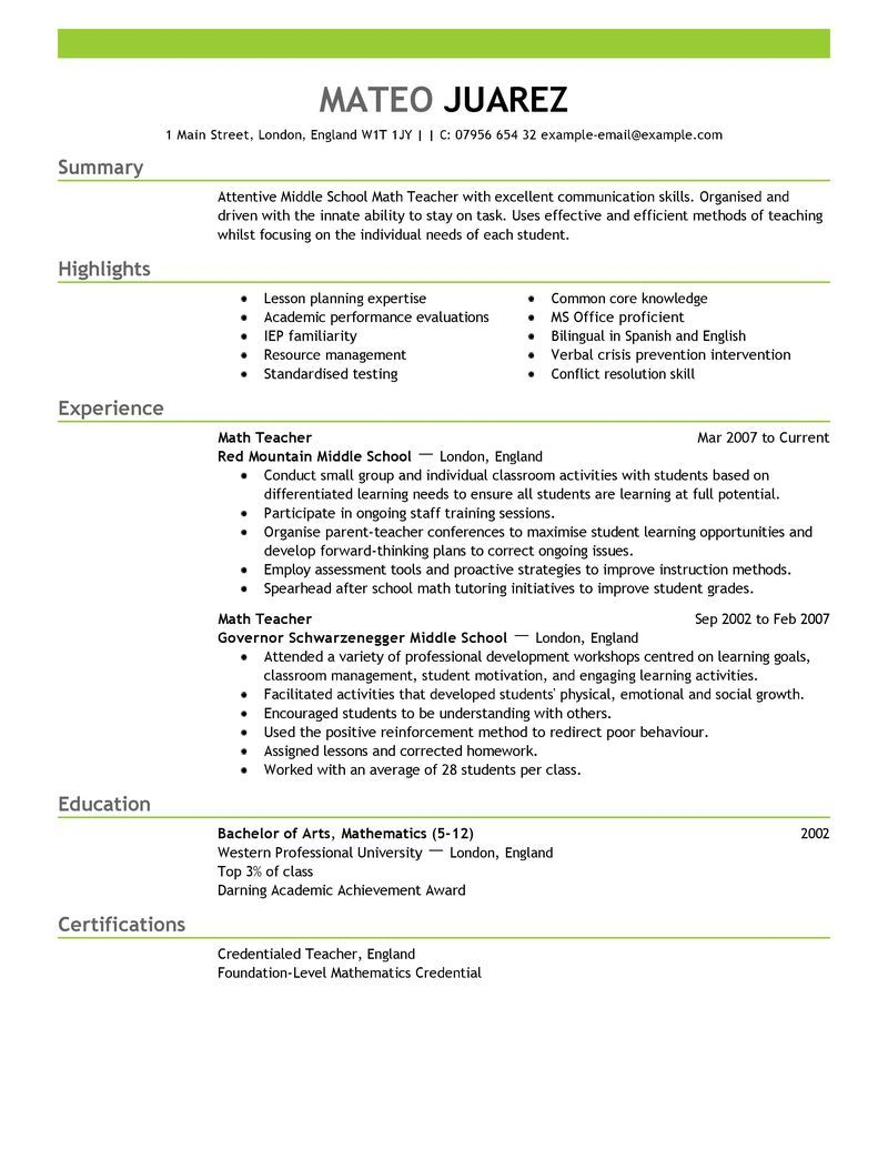 Teacher Resume Builder Template Big Teacher Example Emphasis 2 with measurements 800 X 1035