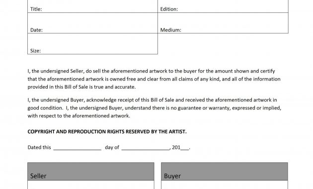 This Is An Artwork Bill Of Sale Template That Can Be Used As A with proportions 2550 X 3300