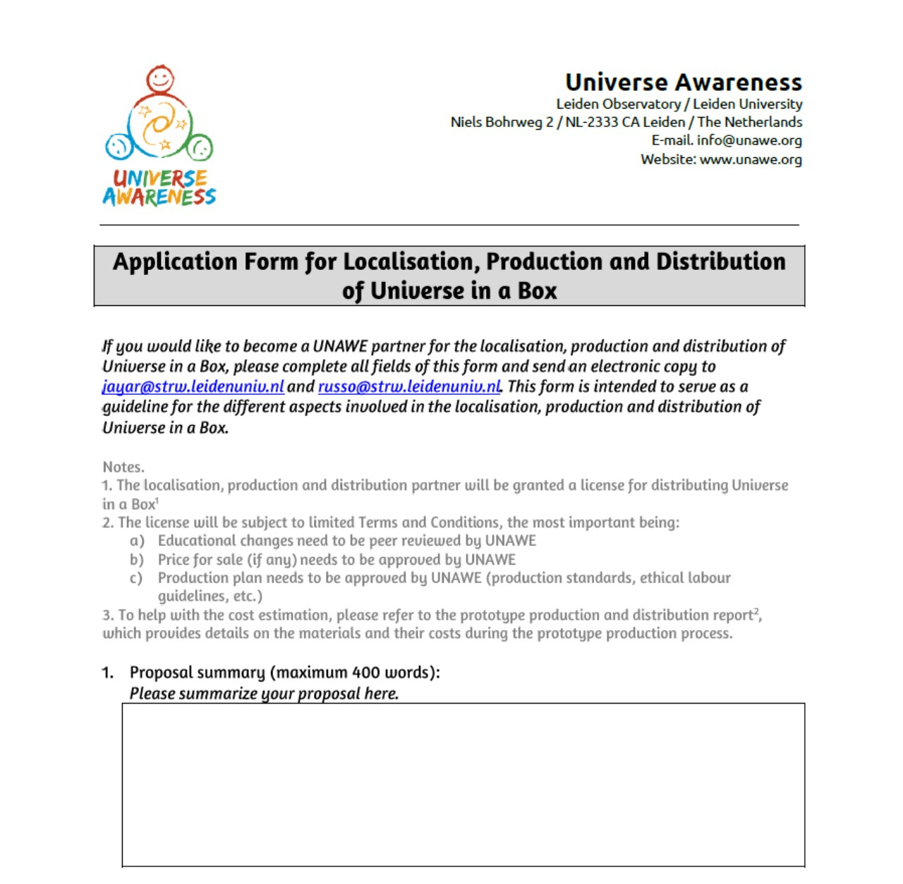 Universe In A Box Localisation Production And Distribution Proposal in dimensions 1280 X 1254