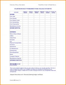 University Student Budget Template Selo L Ink Co Example Of College for measurements 1289 X 1664