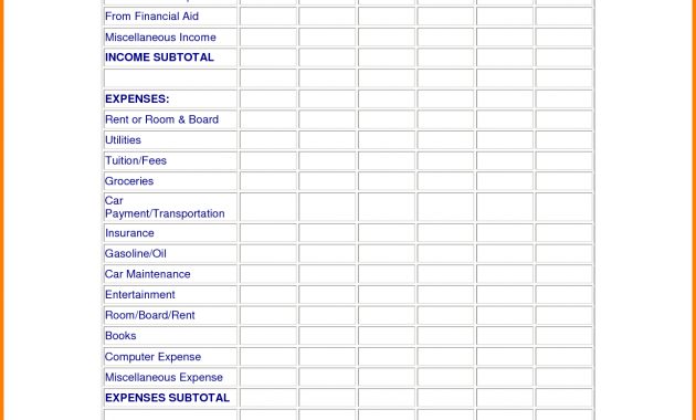 University Student Budget Template Selo L Ink Co Example Of College for measurements 1289 X 1664