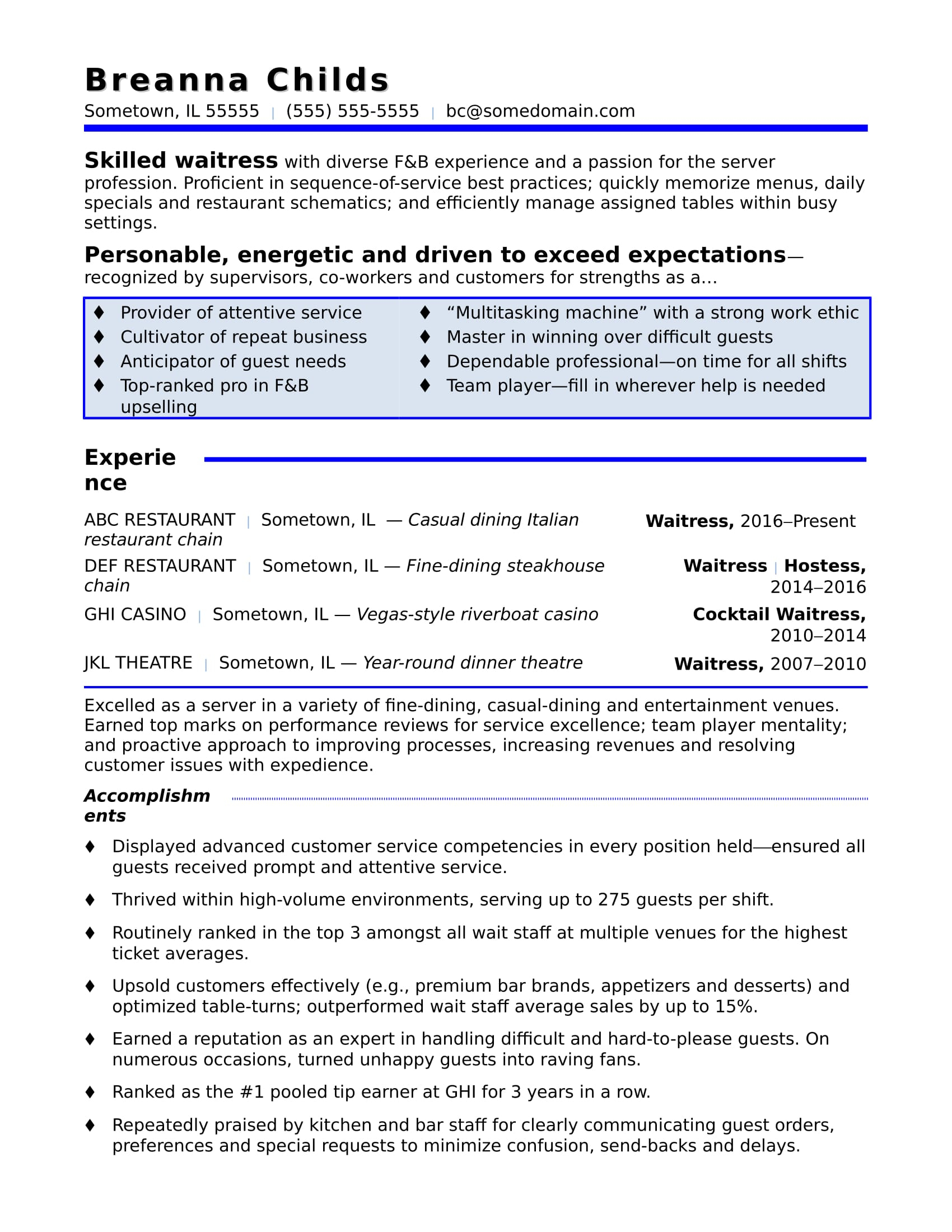 Waitress Resume Sample Monster intended for size 1700 X 2200