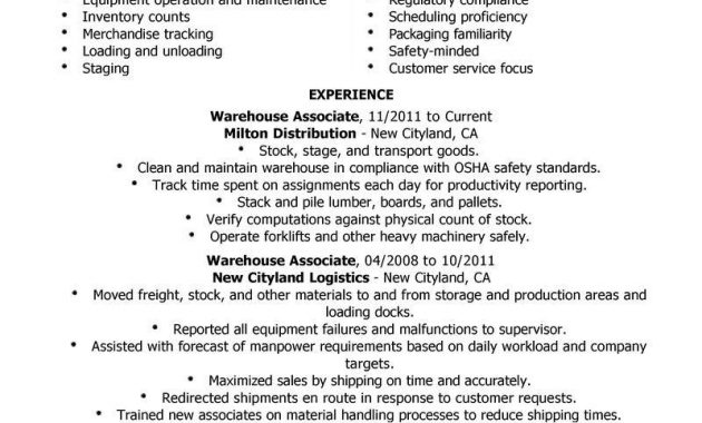 Warehouse Resume Objective Samples For Worker Executive Summary throughout proportions 800 X 1035