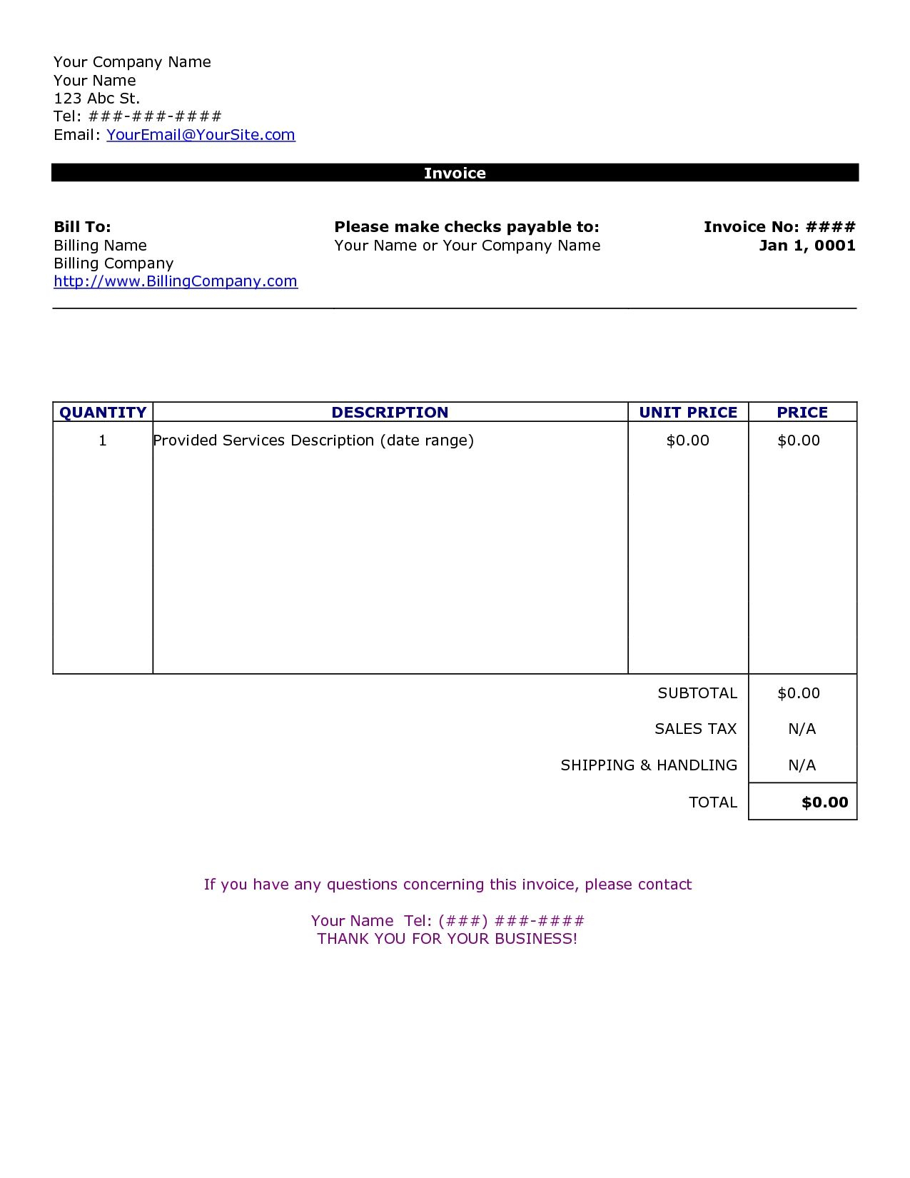 Word Document Invoice Template Blank Invoice Doc 2016wwwmahtaweb intended for proportions 1275 X 1650