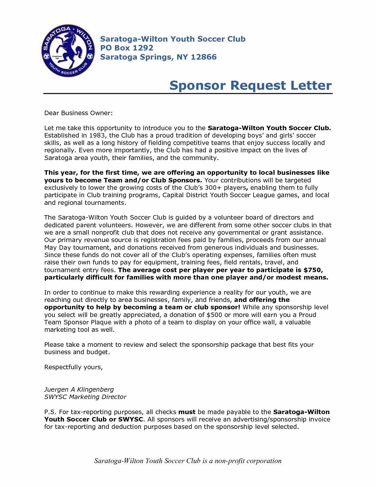 Youth Football Sponsorship Letter Template Examples Letter with regard to dimensions 1275 X 1650