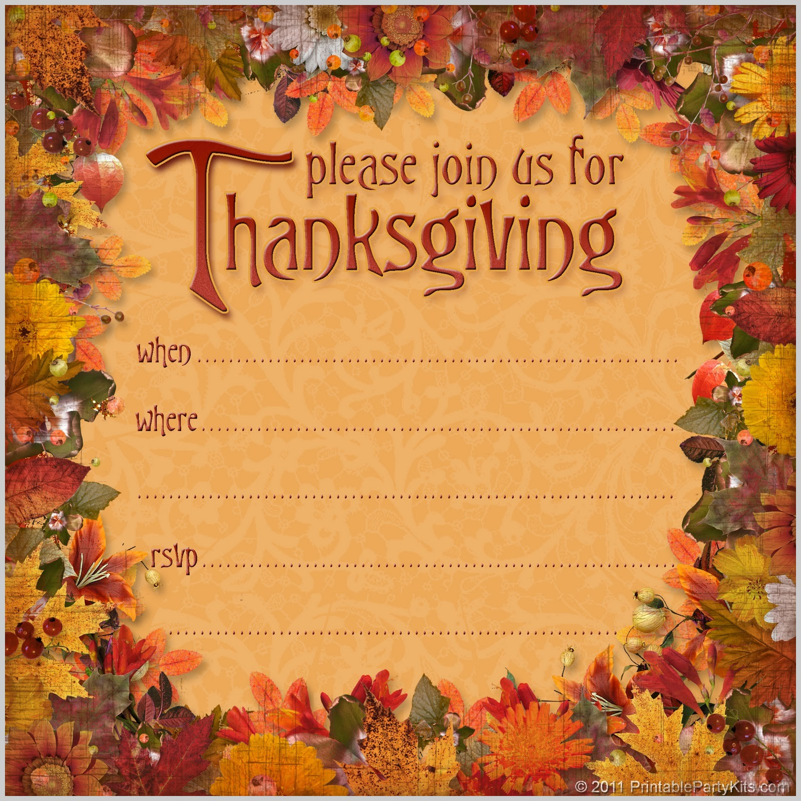 003 Free Thanksgiving Invitation Templates Printable Party in dimensions 1600 X 1600