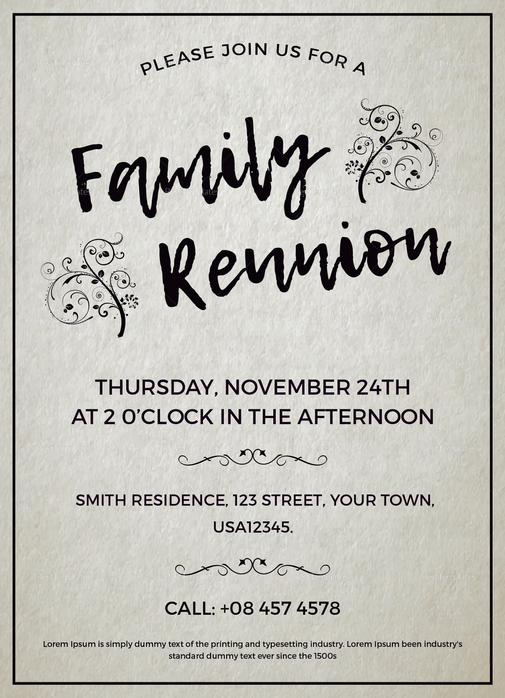 007 Family Reunion Invitations Templates Invitation Word Template with regard to size 1000 X 1381