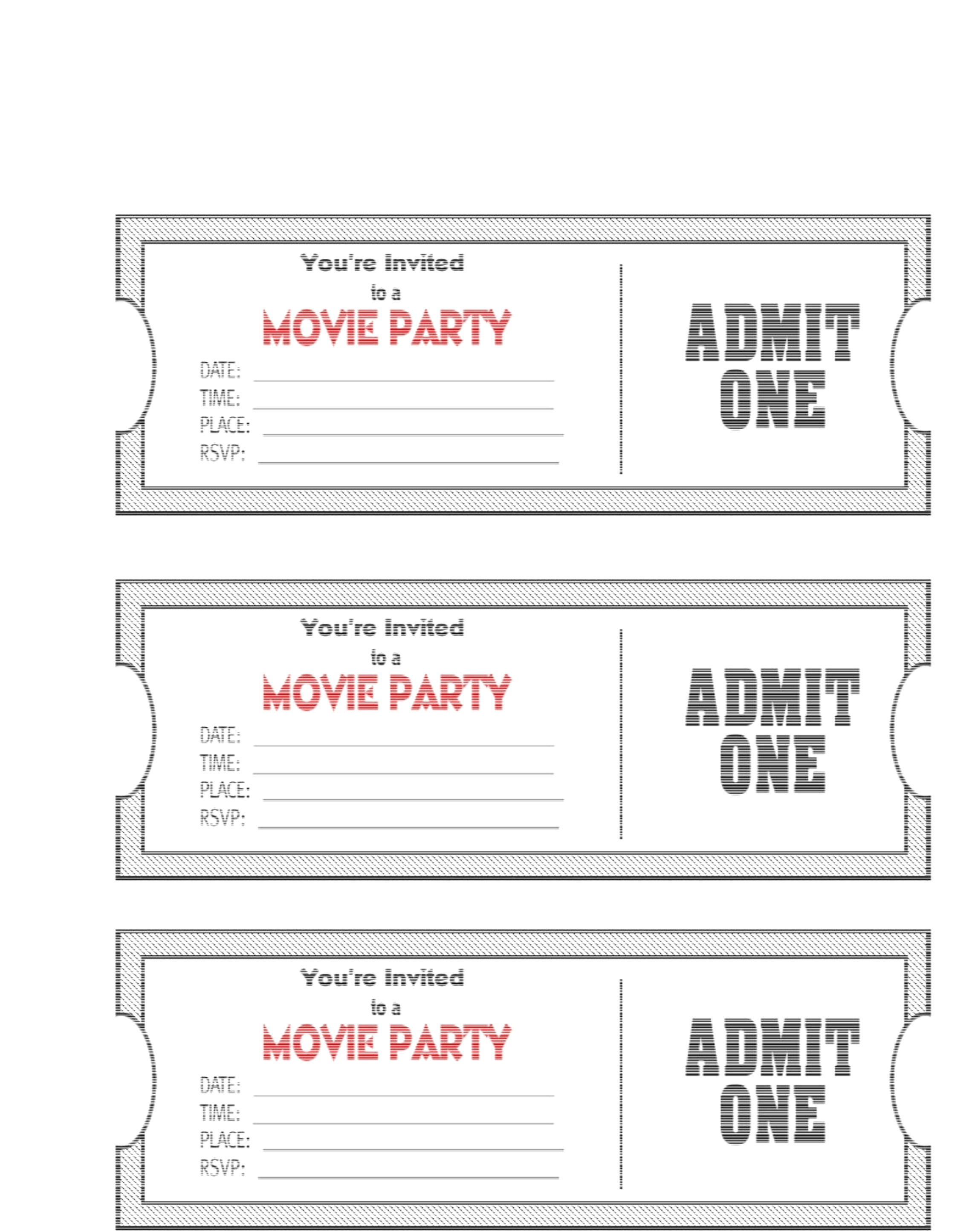 Printable Movie Tickets Free