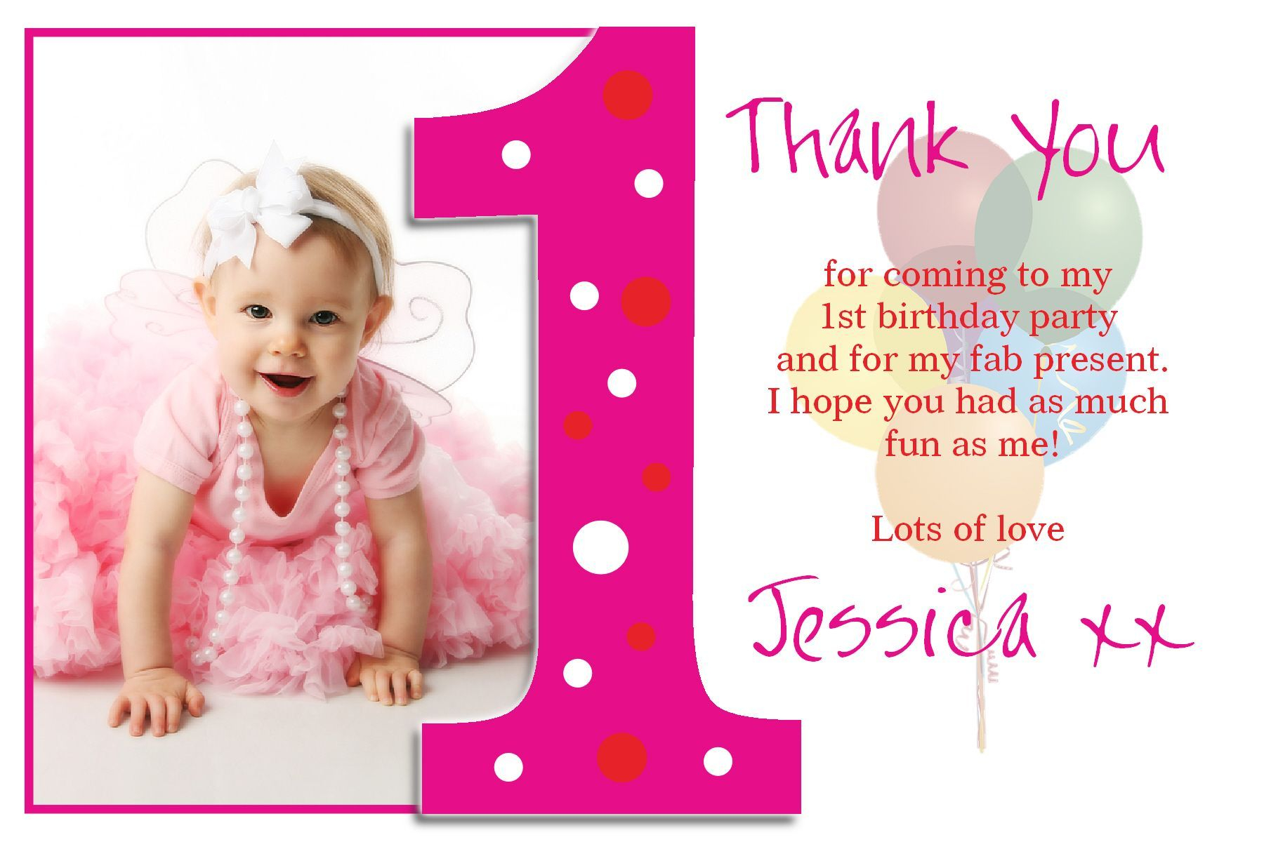 10 Personalised Girls First 1st Birthday Thank You Photo Cards N192 throughout size 1800 X 1200