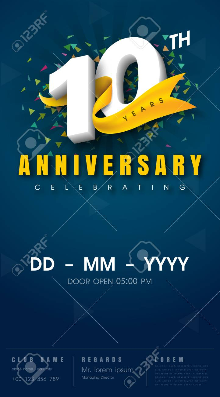 10 Years Anniversary Invitation Card Celebration Template Design pertaining to dimensions 722 X 1300