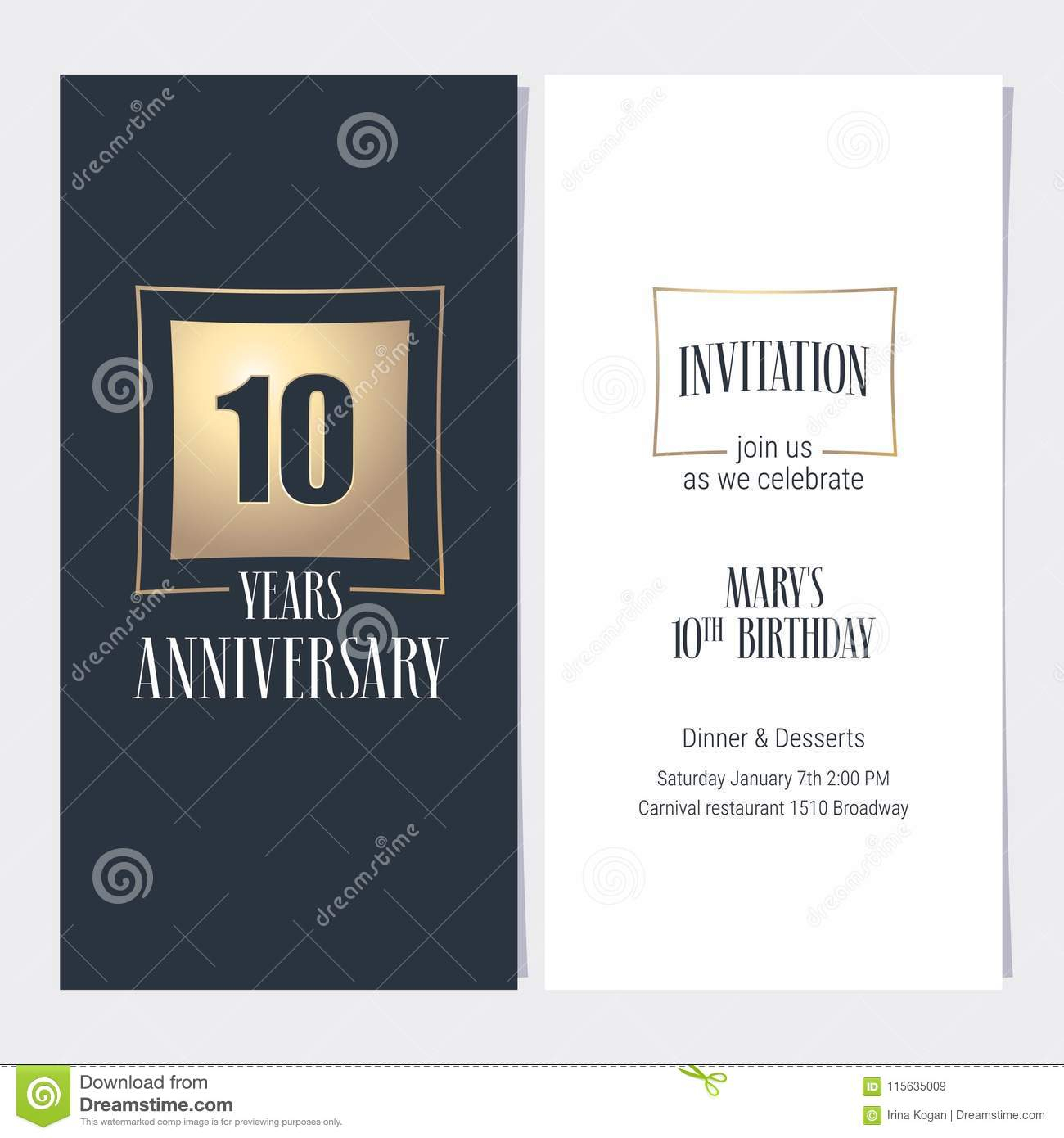 10th Anniversary Invitation Vector Illustration Stock Vector with size 1300 X 1390