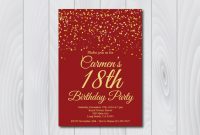 18th Birthday Invitationprintable Gold Red Birthday Invitatione for size 1024 X 901