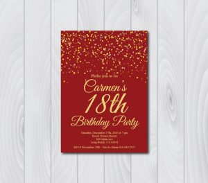 18th Birthday Invitationprintable Gold Red Birthday Invitatione for size 1024 X 901