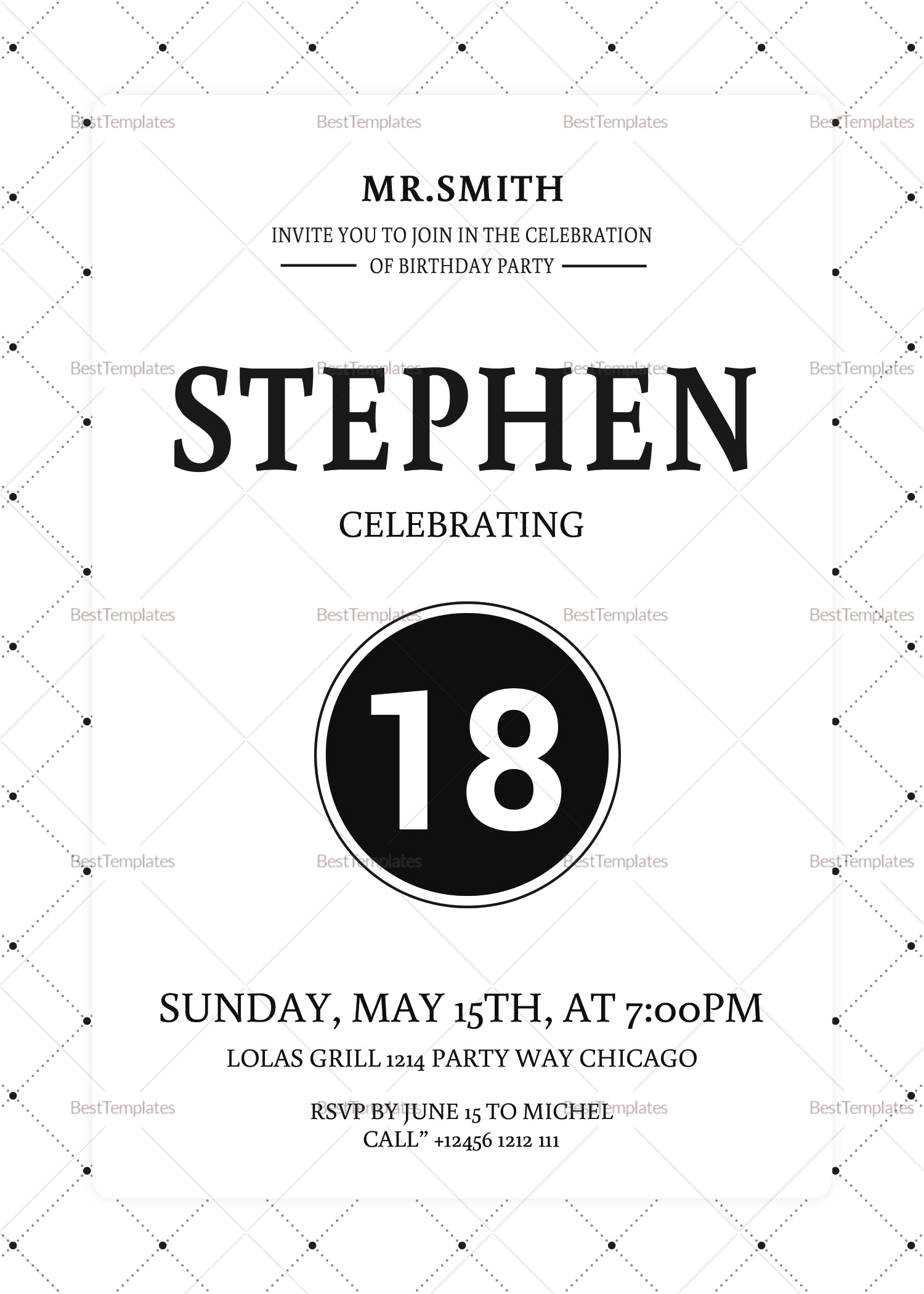 18th Birthday Party Invitation Design Template In Word Psd pertaining to proportions 1500 X 2100