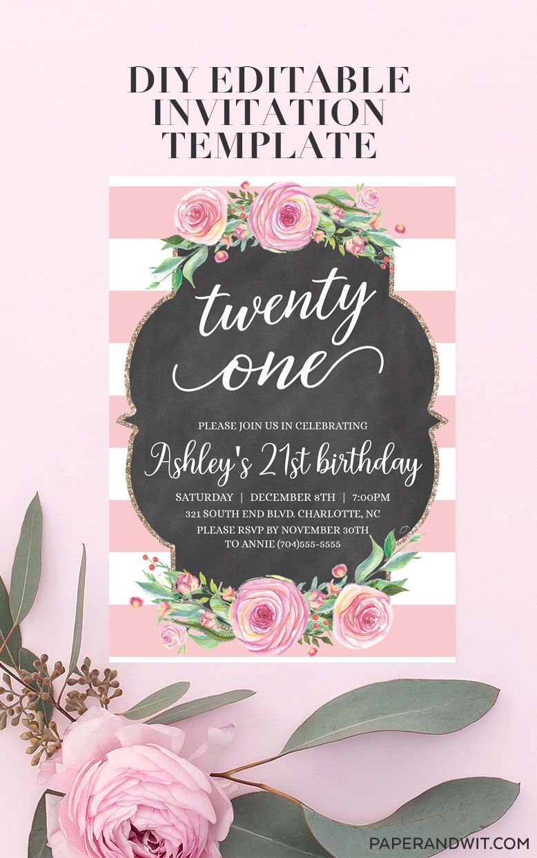 21st Birthday Invitations Instant Download 21st Birthday Invitation intended for size 778 X 1242