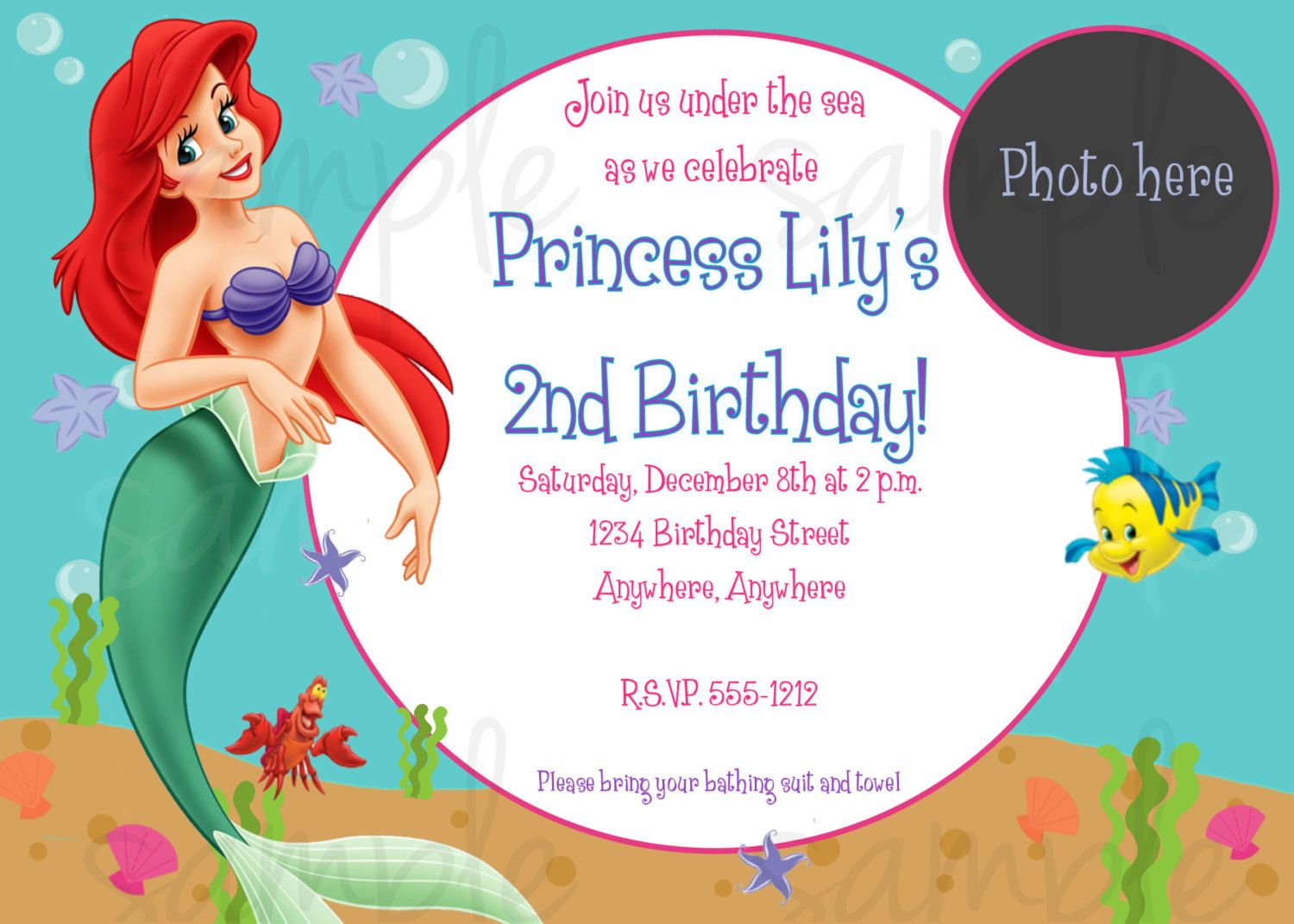 23 Create Amazing Little Mermaid Birthday Invitation Template Free pertaining to proportions 1500 X 1071