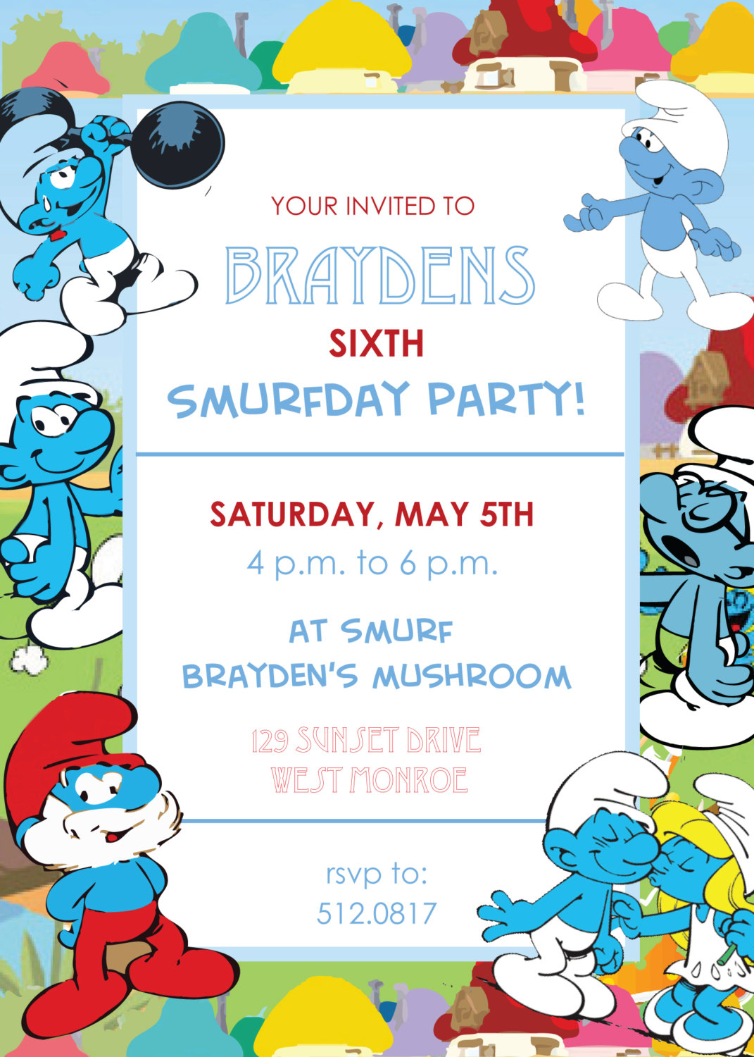 24 Images Of Smurf Invitation Template Libchen within proportions 1071 X 1500