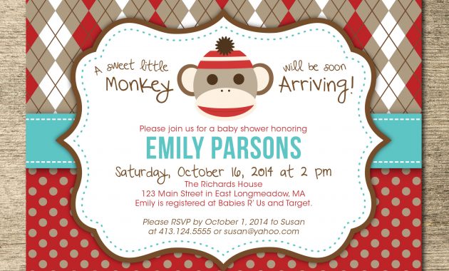 24 Sock Monkey Invitation Template Sock Monkey Ba Shower intended for sizing 2000 X 1526