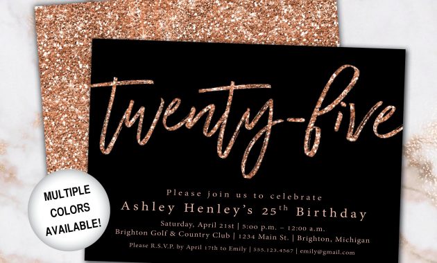 25th Birthday Invitation Rose Gold Twenty Fifth Birthday intended for dimensions 3000 X 2400