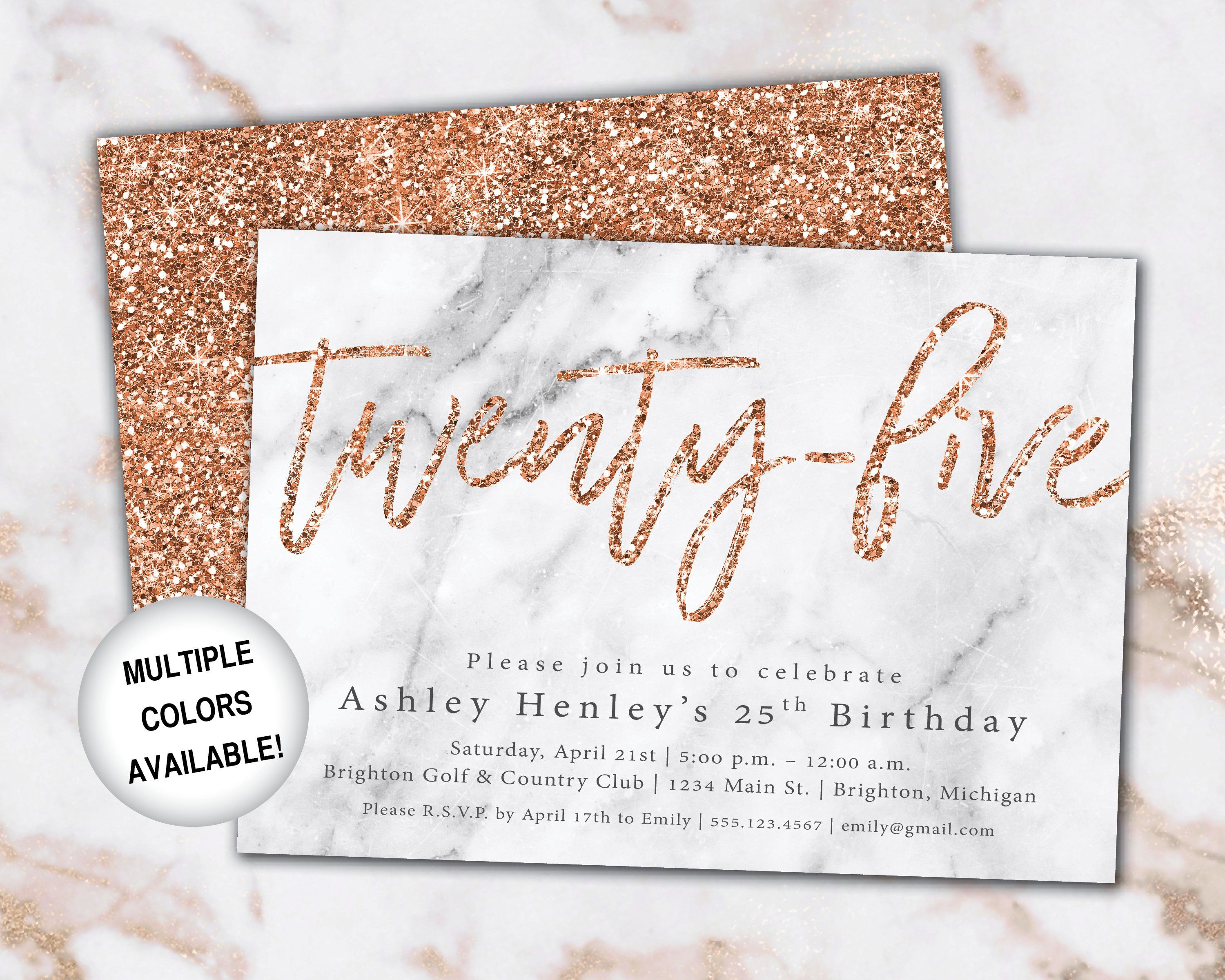 25th Birthday Invitation Rose Gold Twenty Fifth Birthday regarding sizing 3000 X 2400