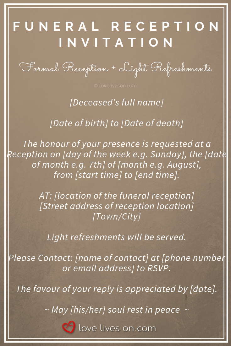 39 Best Funeral Reception Invitations Funeral Reception intended for proportions 735 X 1102