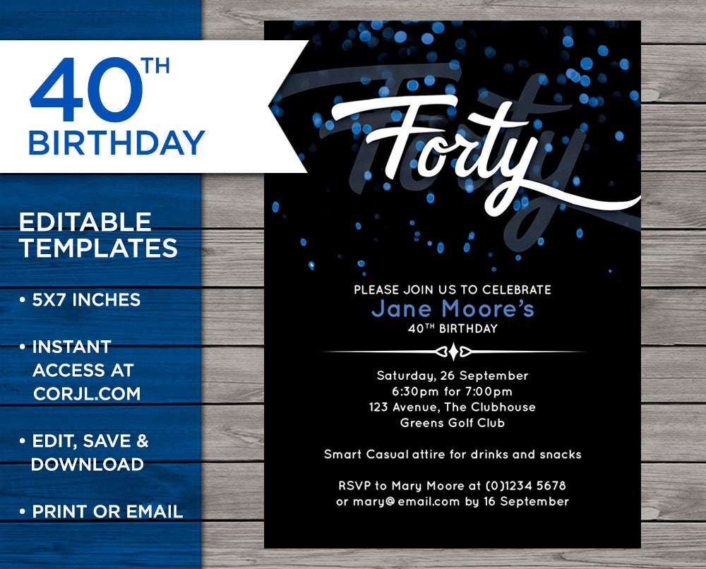 40th Birthday Invitation 40th Invitation Template 40th Etsy regarding measurements 1000 X 806