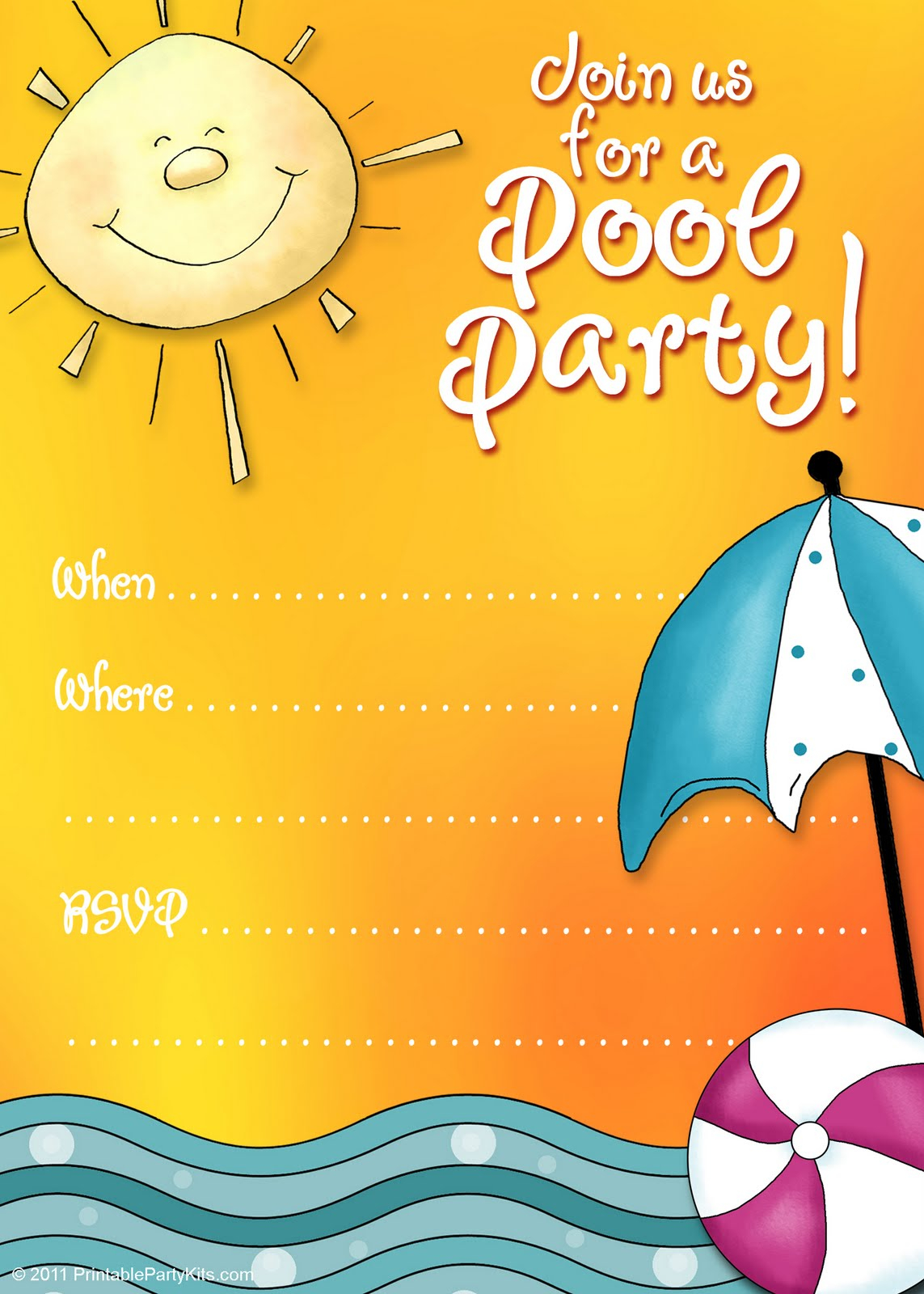 Free Printable Pool Party Invitation Cards