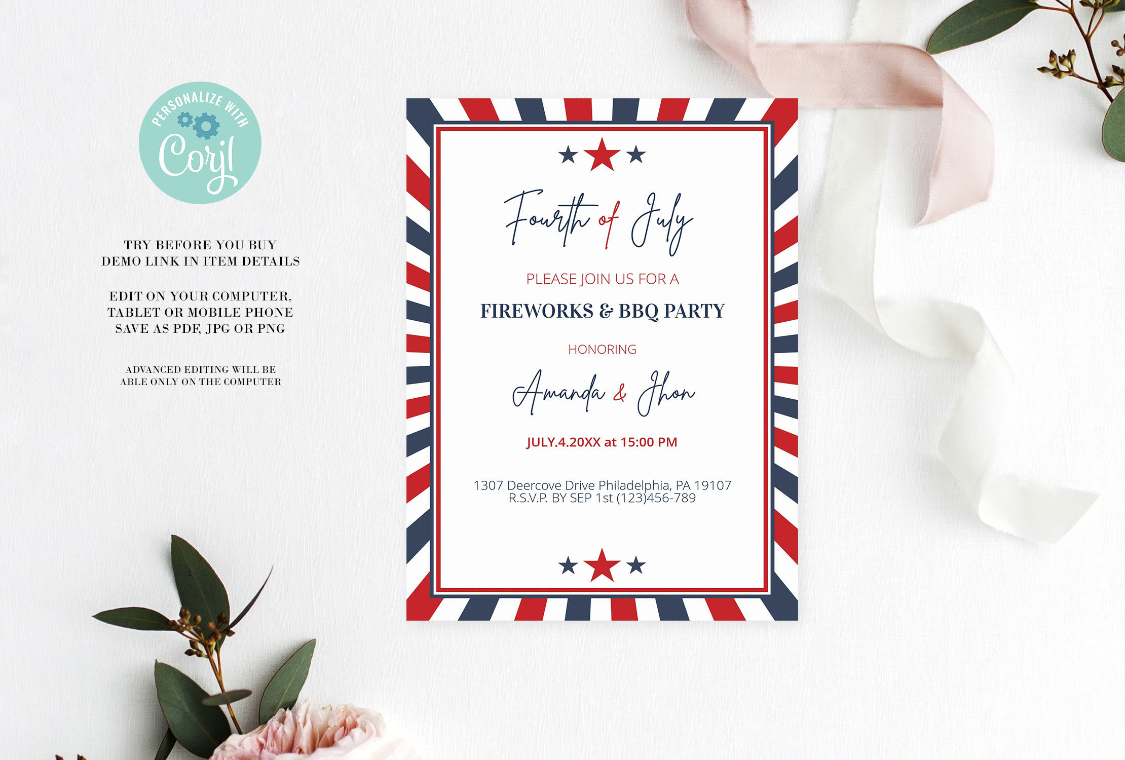 4th Of July Invitation Template Independence Day Etsy intended for dimensions 2220 X 1500