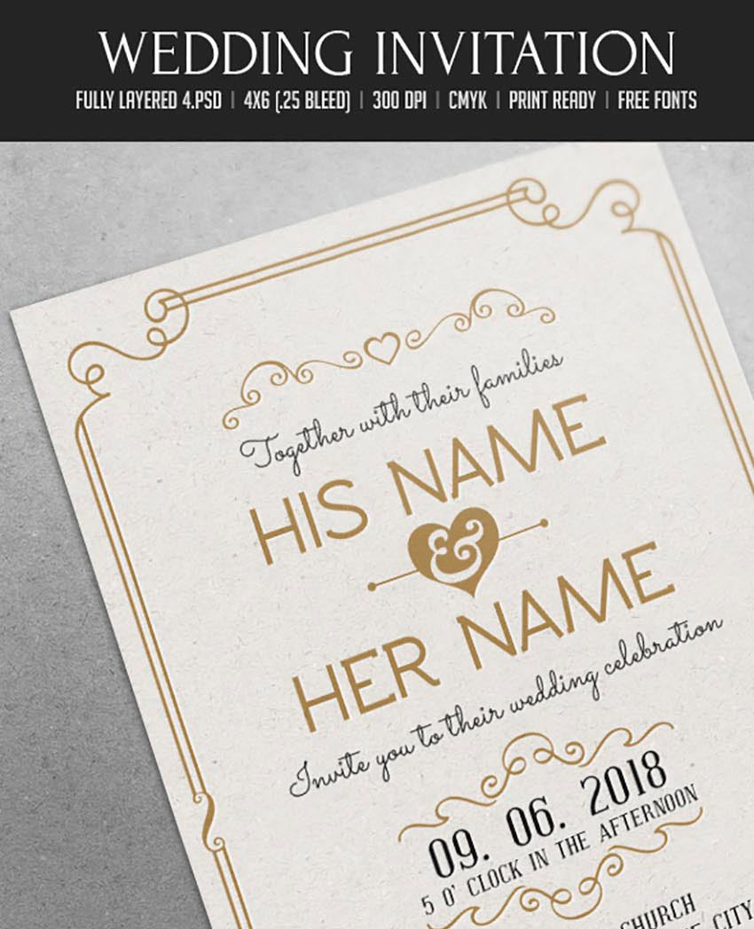 50 Stylish Wedding Invitation Templates in size 850 X 1048