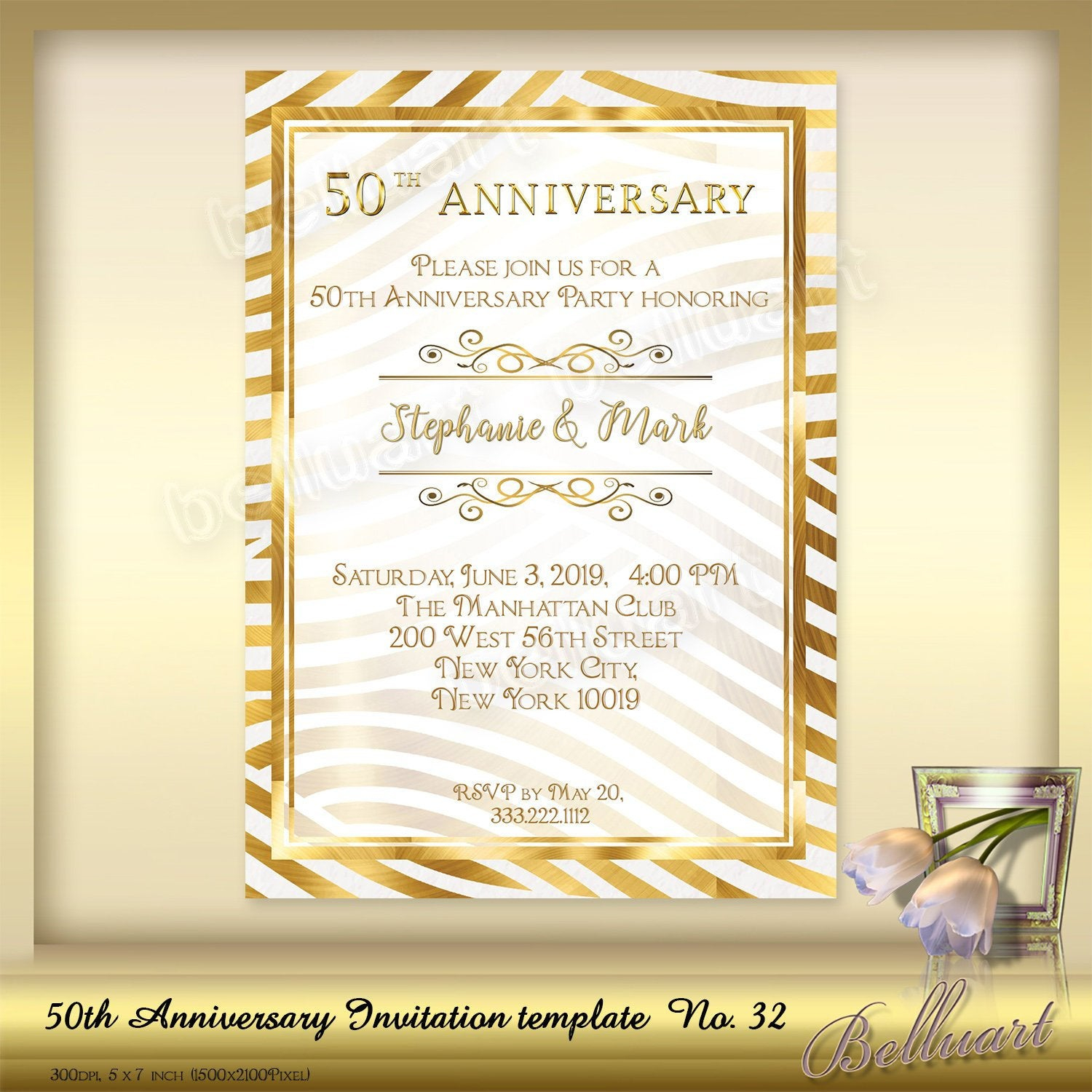 50th Anniversary Invitation Template No32 Golden Wedding Etsy regarding proportions 1500 X 1500