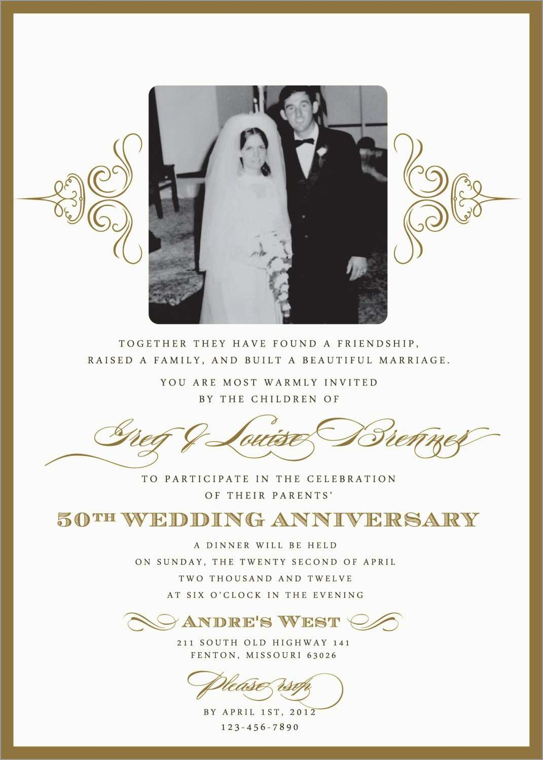 50th Wedding Anniversary Invitations Free Templates Marvelous Golden throughout proportions 1071 X 1500